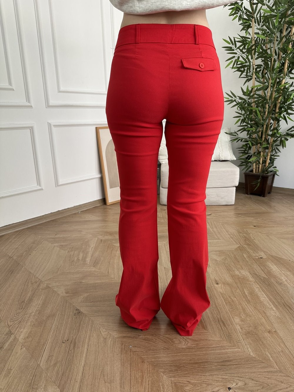 Düğme Detaylı Bol Paça Pantolon Kırmızı