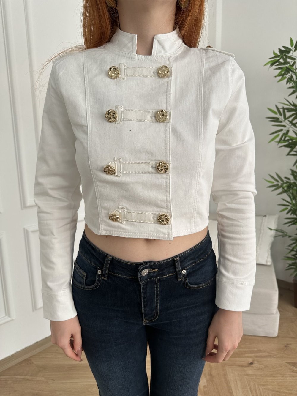 Düğmeli Denim Ceket Ekru