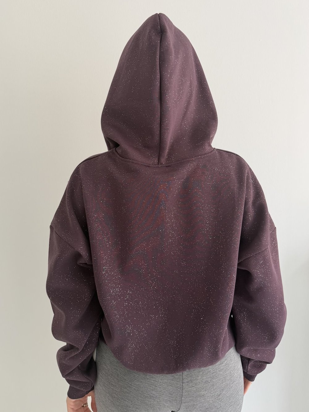 Fermuarlı Kapüşonlu Simli Sweatshirt Mürdüm