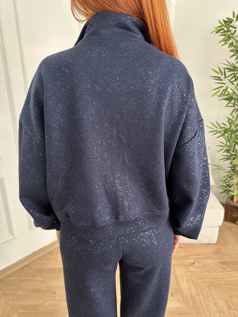 Fermuarlı Simli Sweatshirt Lacivert-gümüş