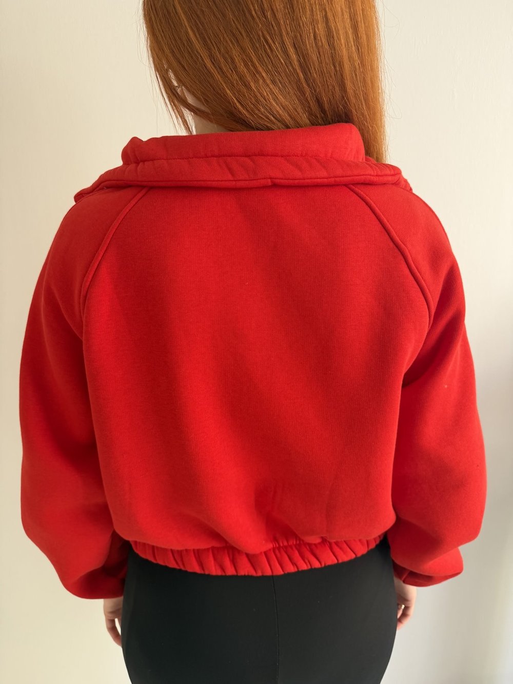 Fermuarlı Yan Cep Crop Sweatshirt Kırmızı