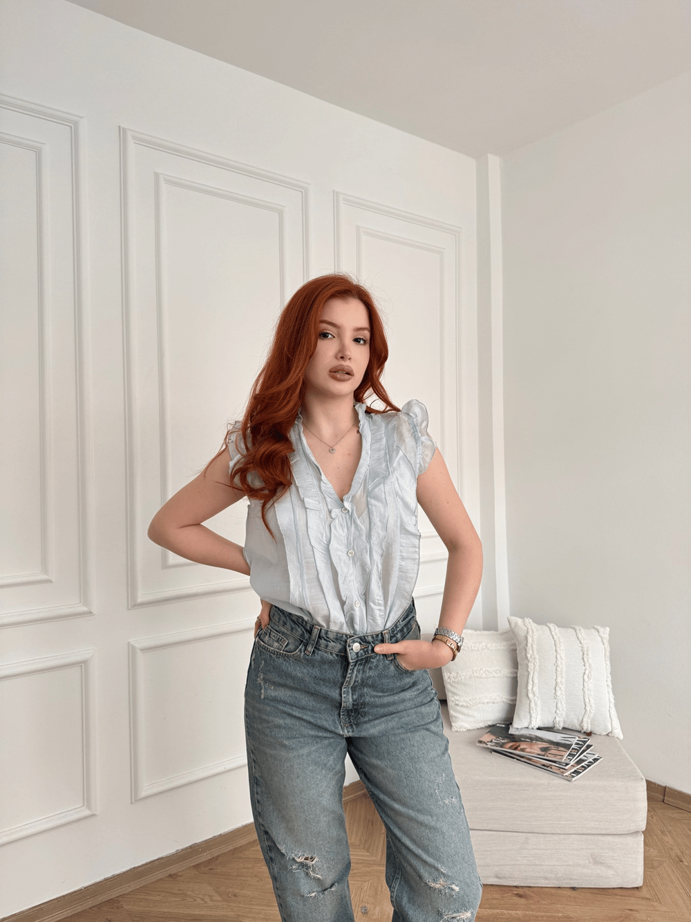 Fırfırlı Kolsuz Bluz Bebe mavi