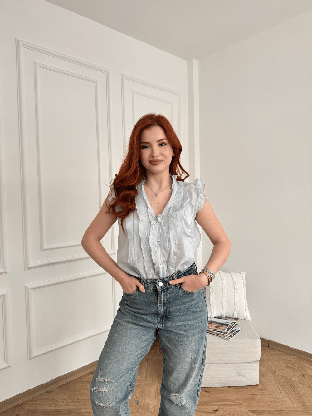 Fırfırlı Kolsuz Bluz Bebe mavi