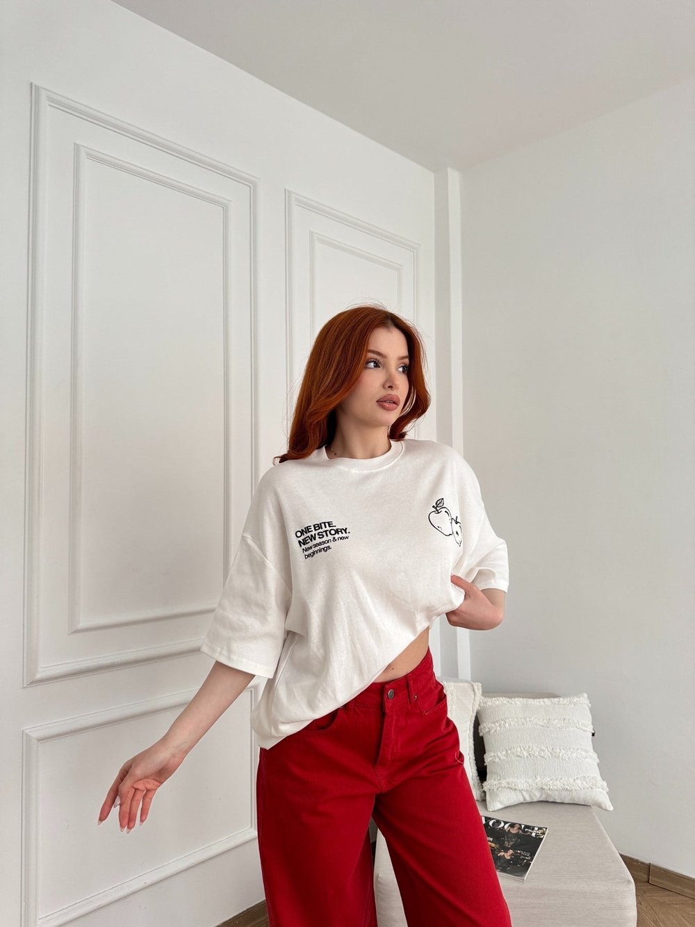 Fresh Start Baskılı Oversize T-shirt Ekru