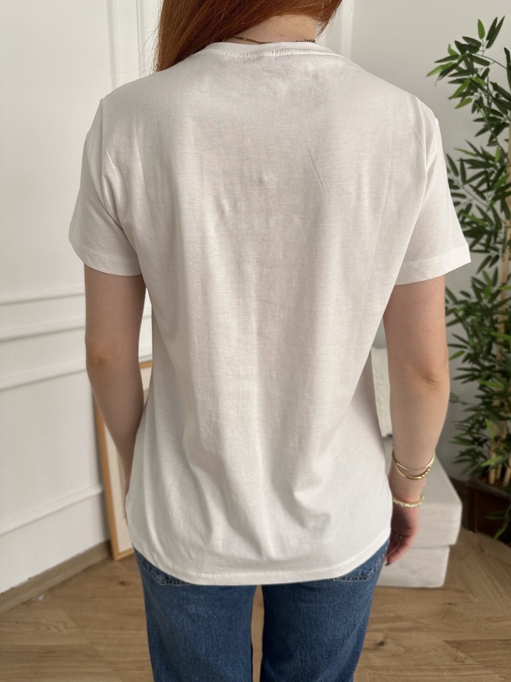Geometrik Baskılı T-shirt Ekru