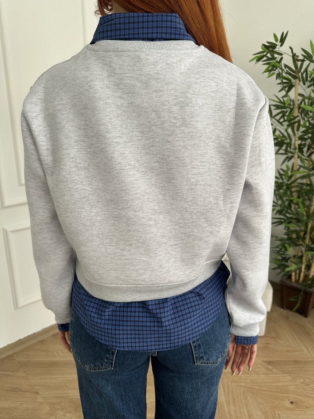 Gömlek Detaylı Nakışlı Sweatshirt Kar melanj