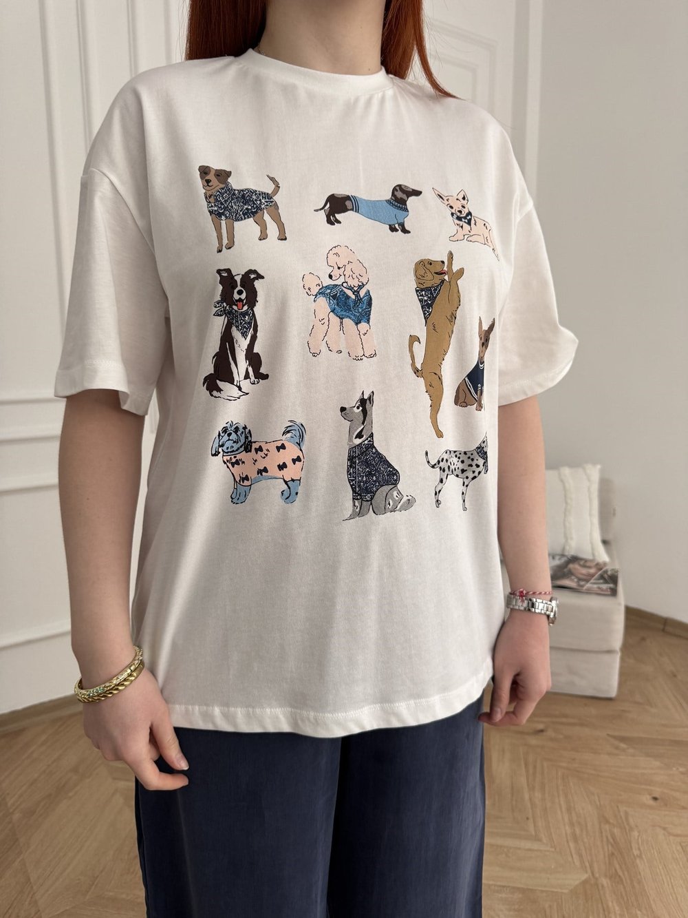 Happy Dog Basklı T-shirt Ekru