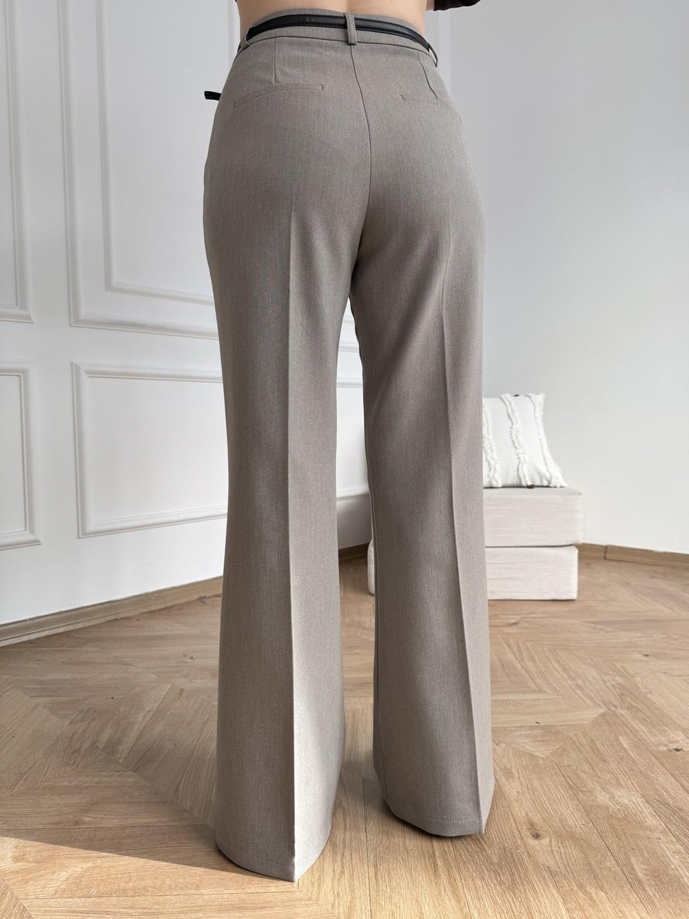 İnce Kemerli İspanyol Paça Pantolon Gri