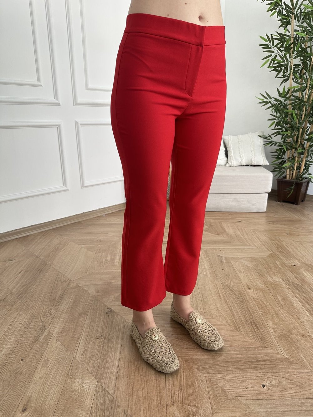 İspanyol Paça Crop Pantolon Kırmızı