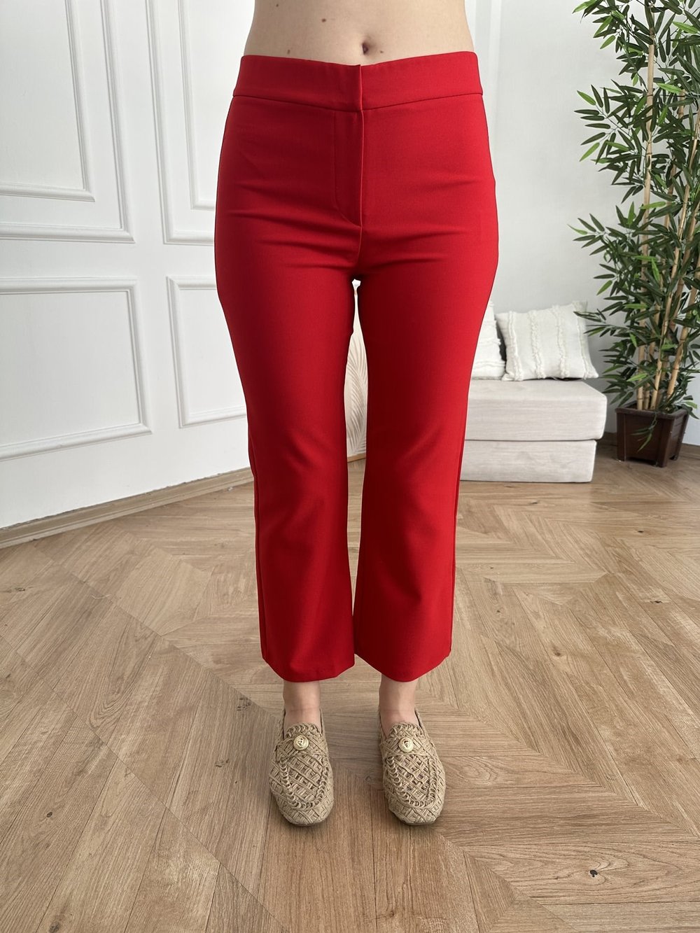 İspanyol Paça Crop Pantolon Kırmızı