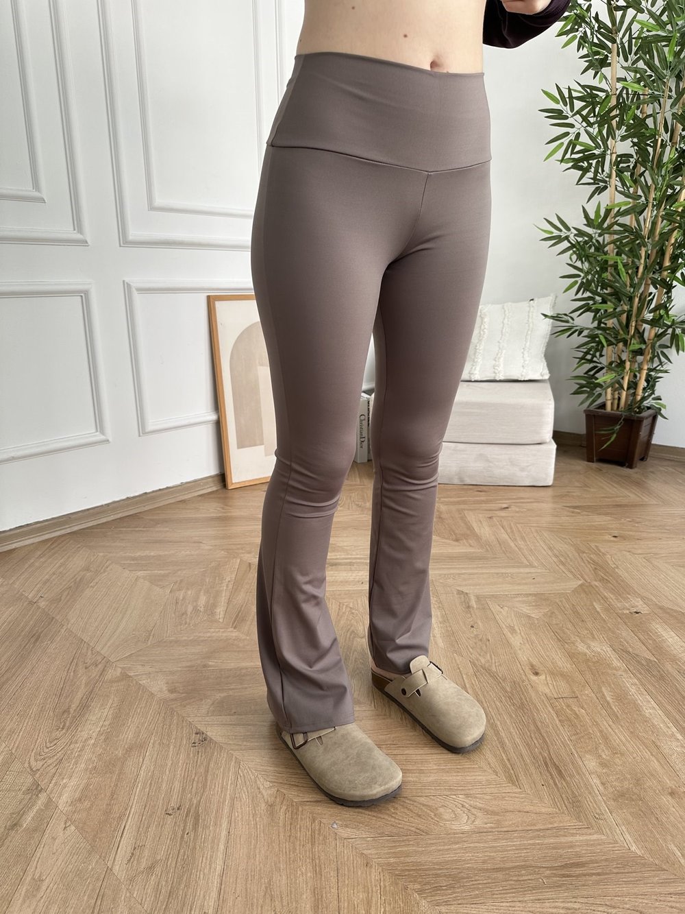 İspanyol Paça Tayt Pantolon Vizon