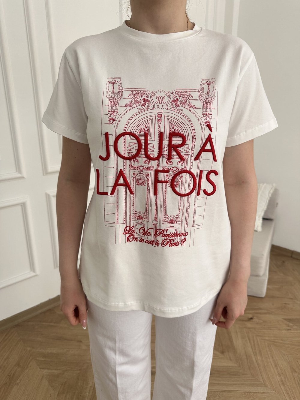 Joir A La Fois Nakışlı T-shirt Ekru-kırmızı