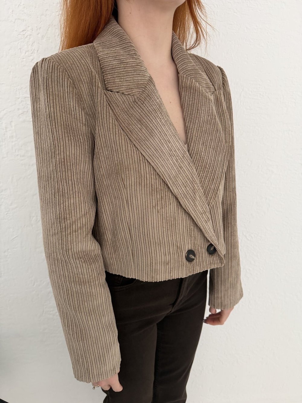 Kadife Crop Ceket Bej