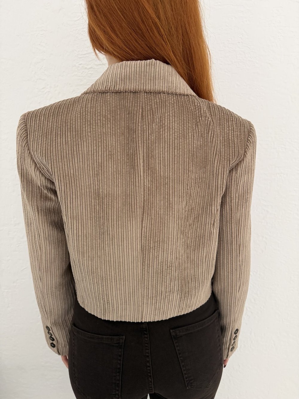 Kadife Crop Ceket Bej