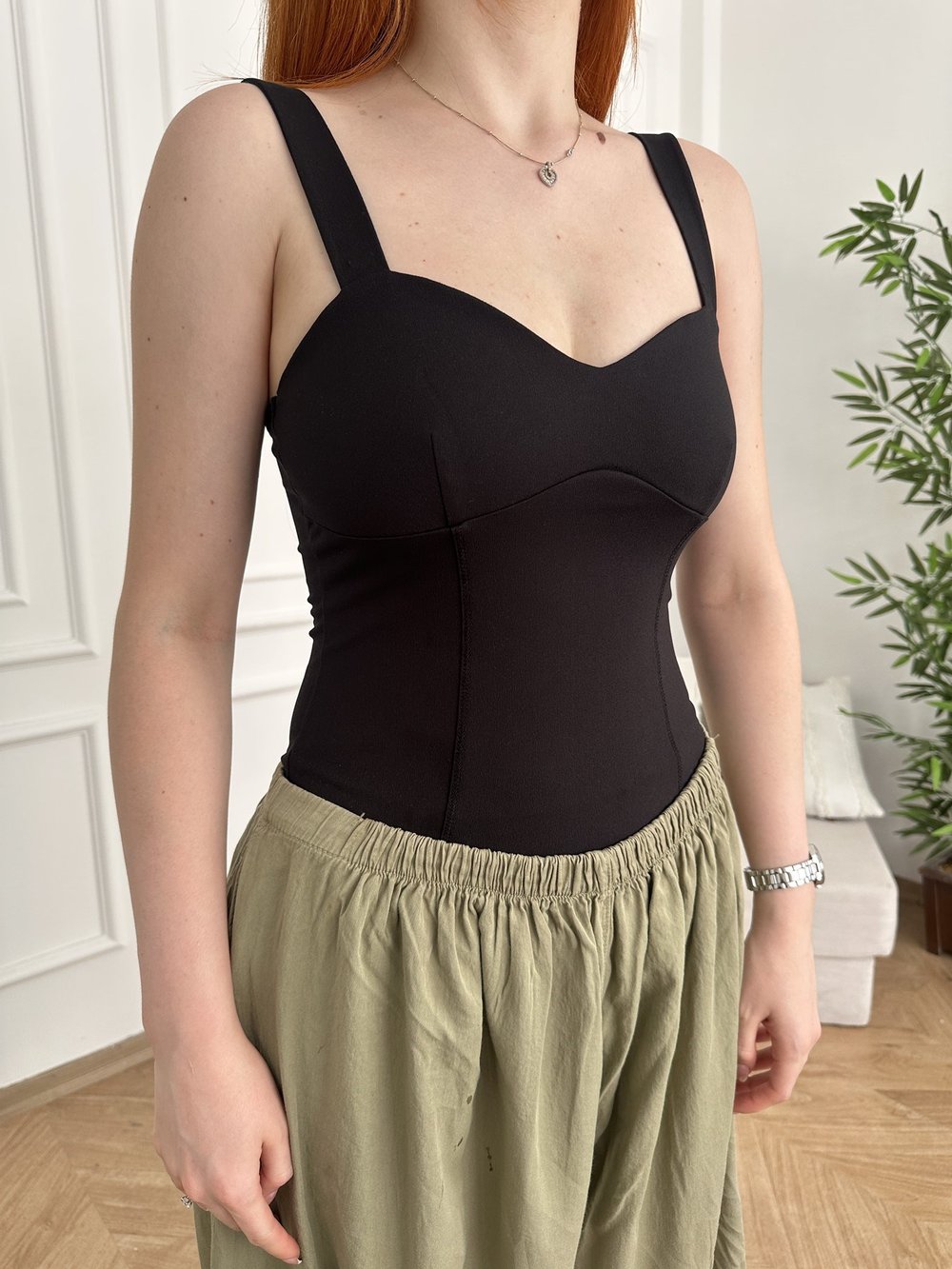 Kalın Askılı Bodysuit Siyah