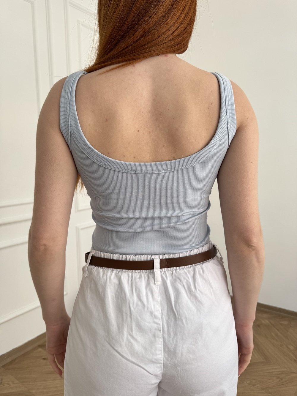 Kalın Askılı Fitilli Bodysuit Açık mavi