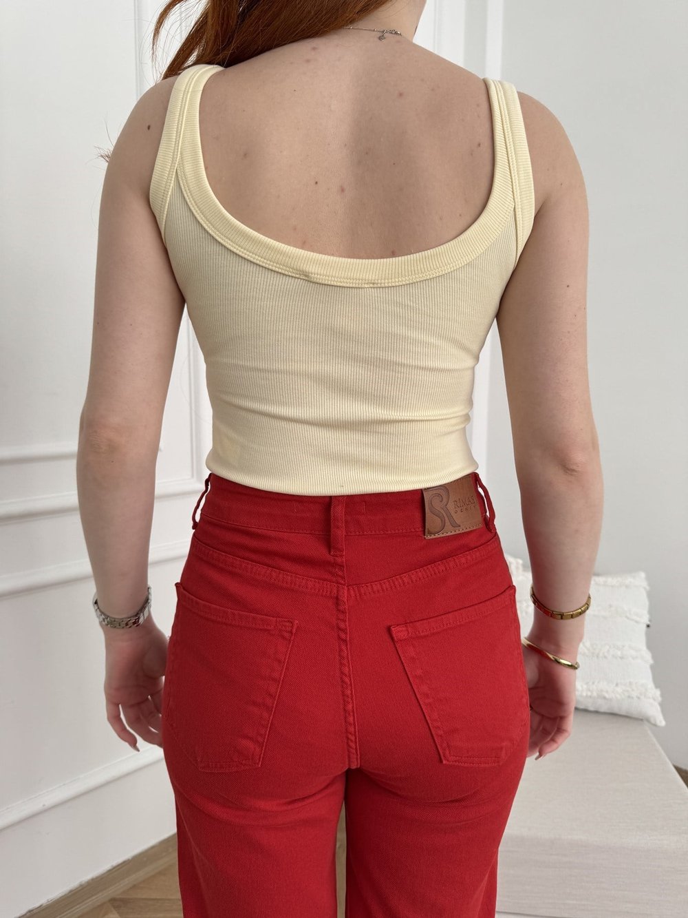 Kalın Askılı Fitilli Bodysuit Açık sarı