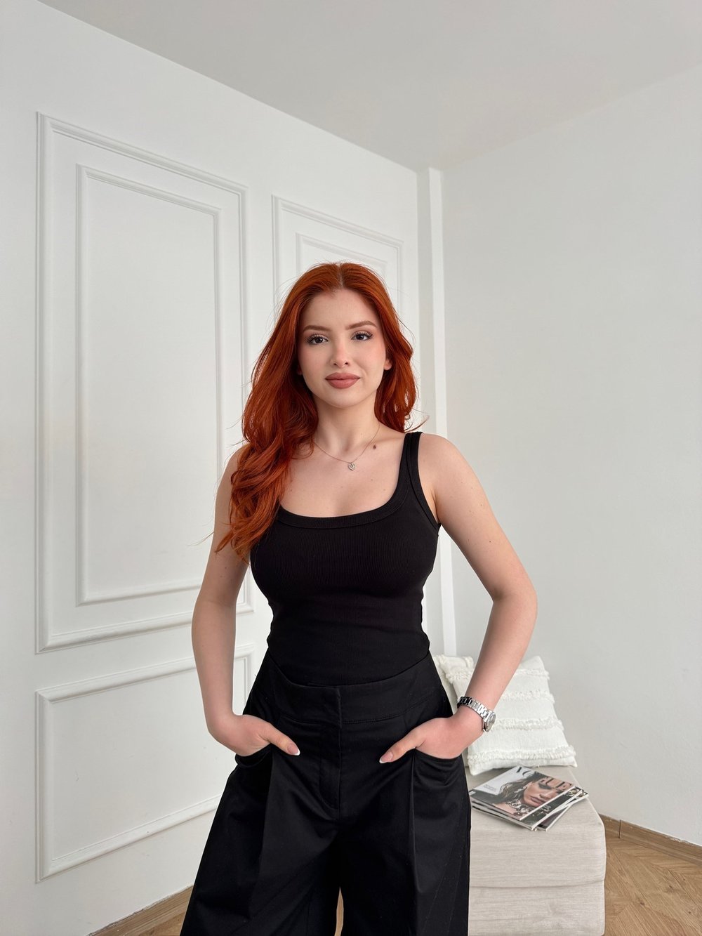 Kalın Askılı Fitilli Bodysuit Siyah