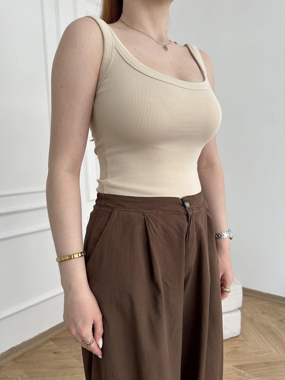 Kalın Askılı Fitilli Bodysuit Taş