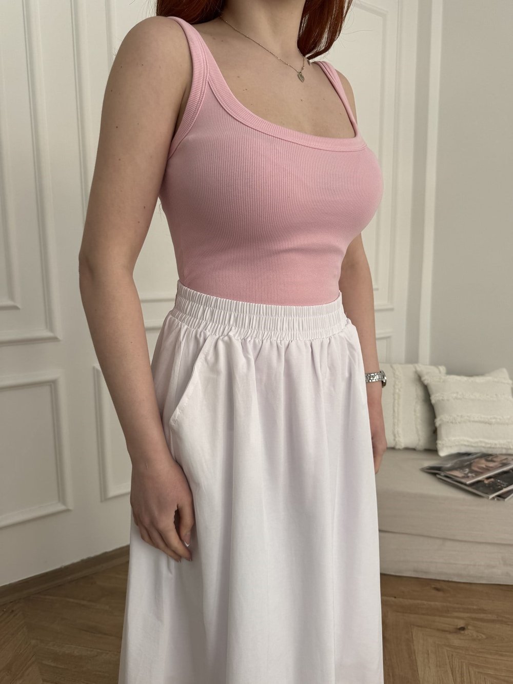 Kalın Askılı Fitilli Bodysuit Toz pembe
