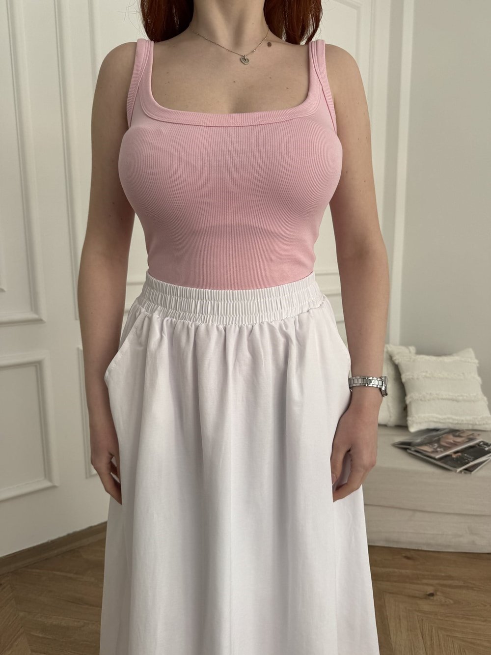 Kalın Askılı Fitilli Bodysuit Toz pembe