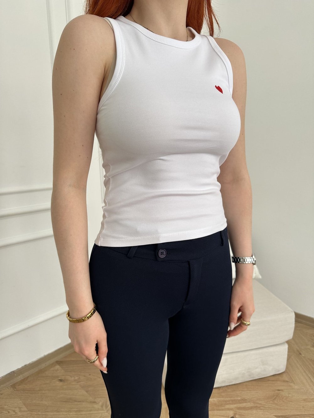 Kalp Nakışlı Atlet Beyaz