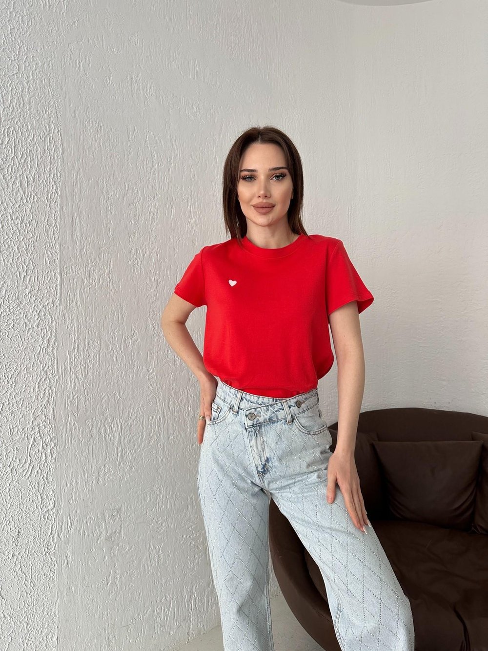 Kalp Nakışlı Tişört Kırmızı