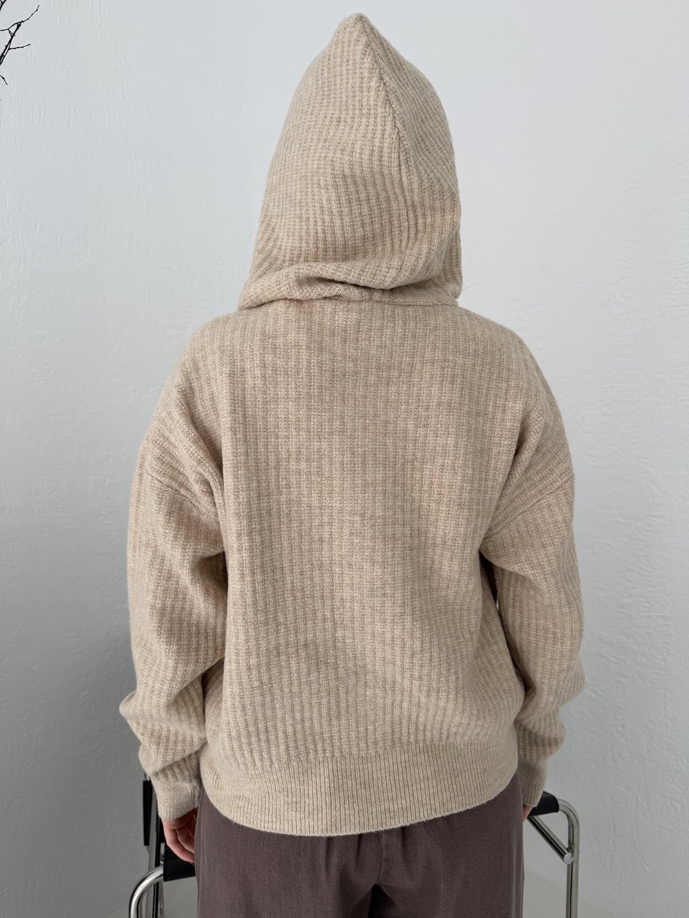Kapşonlu Fermuarlı Hırka Bej