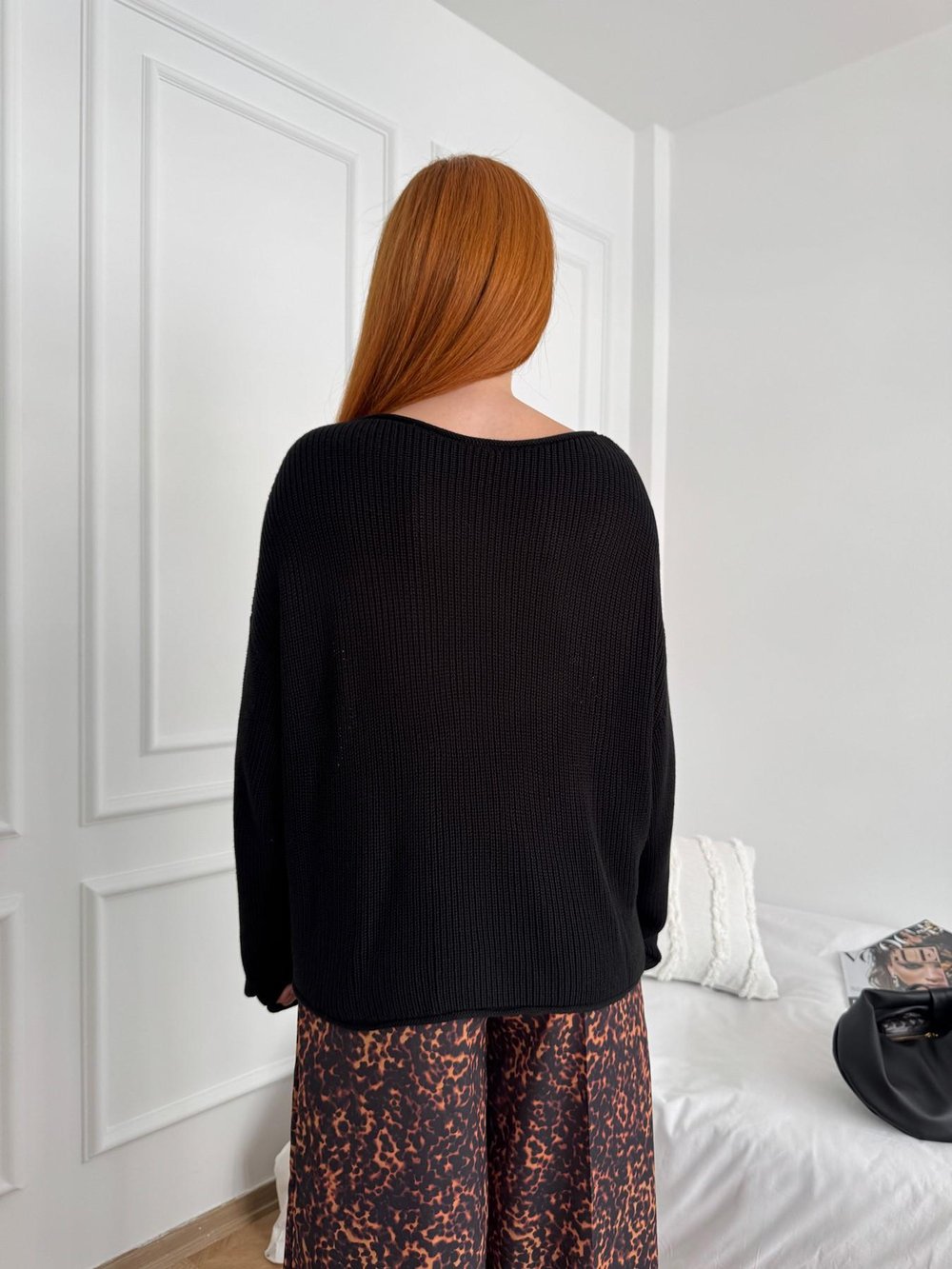Kayık Yaka Oversize Triko Siyah