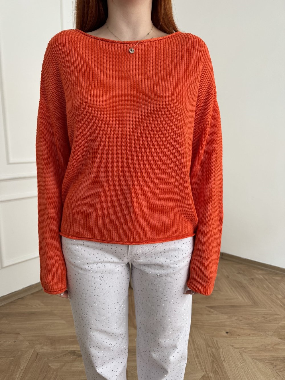 Kayık Yaka Oversize Triko Oranj