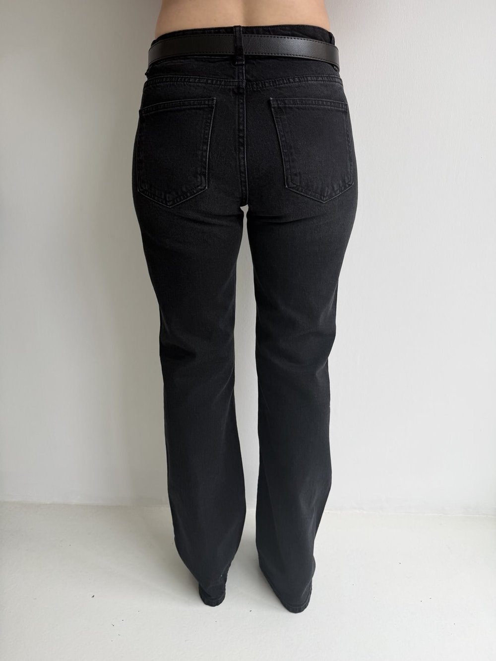 Kemerli Bootcut Jean Pantolon Siyah