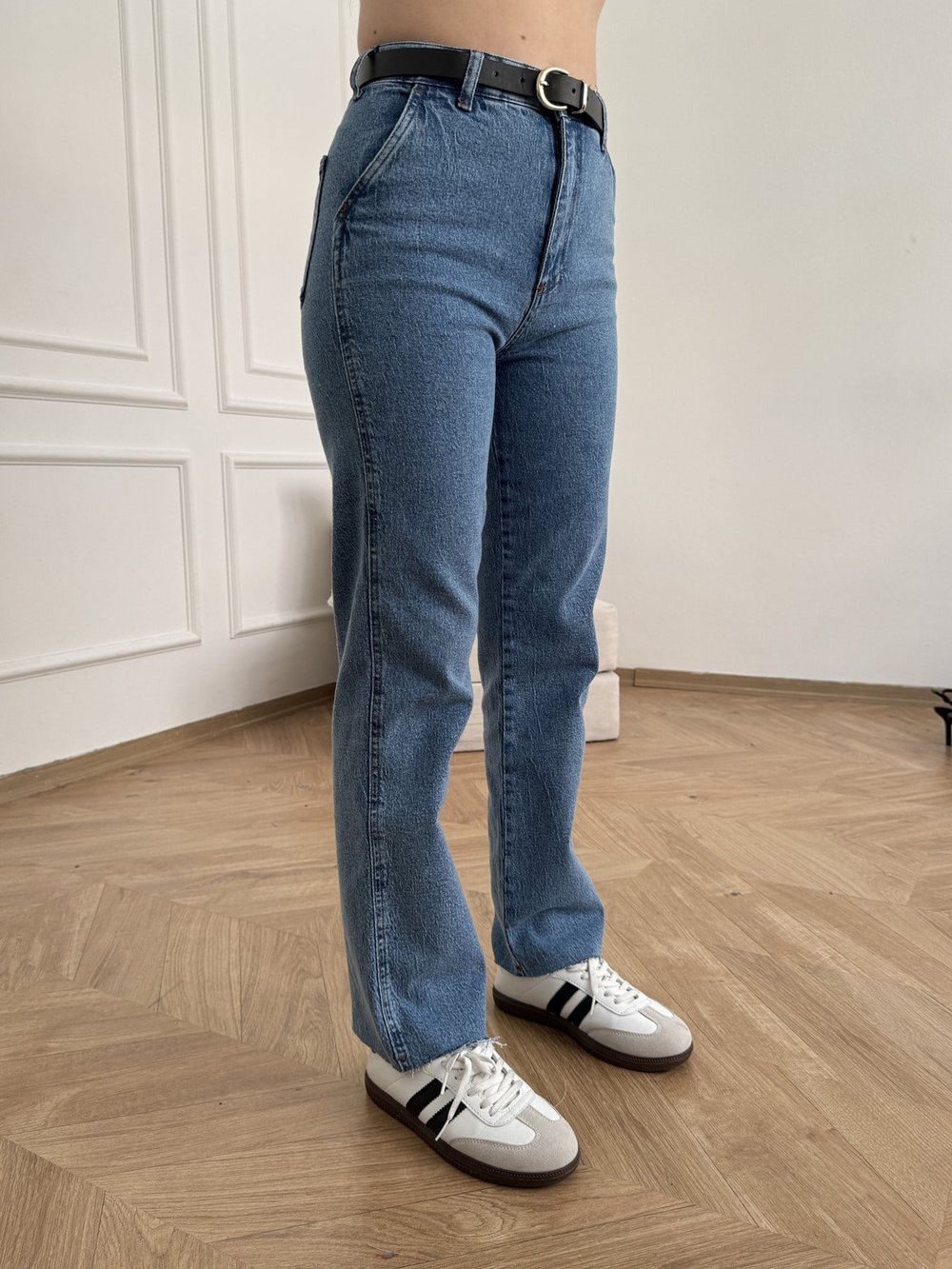 Kemerli Boru Paça Pantolon Koyu mavi