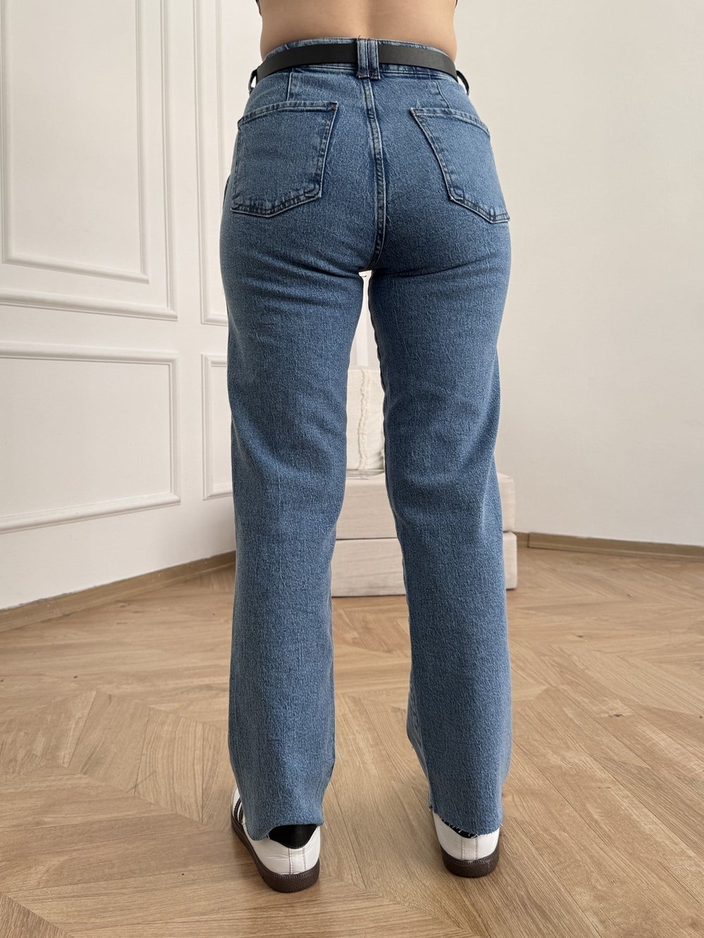 Kemerli Boru Paça Pantolon Koyu mavi