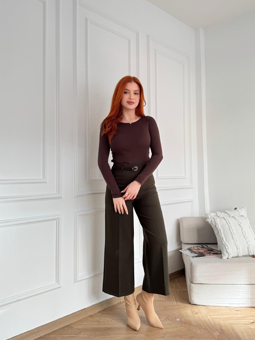 Kemerli Culotte Pantolon Haki