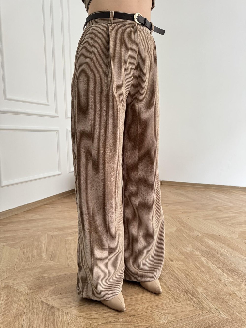 Kemerli Kadife Pantolon Camel