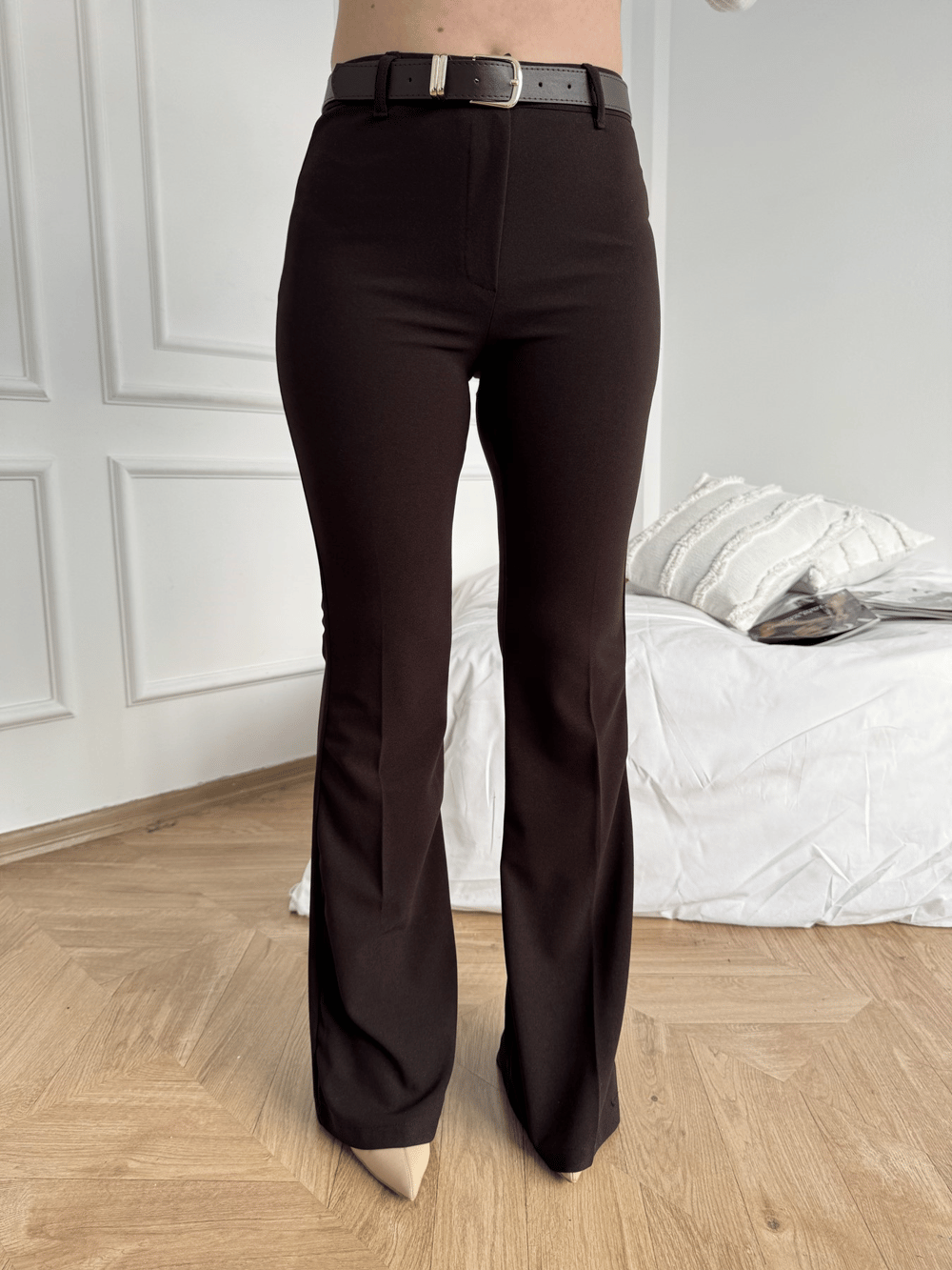 Kemerli Flore Pantolon Kahve