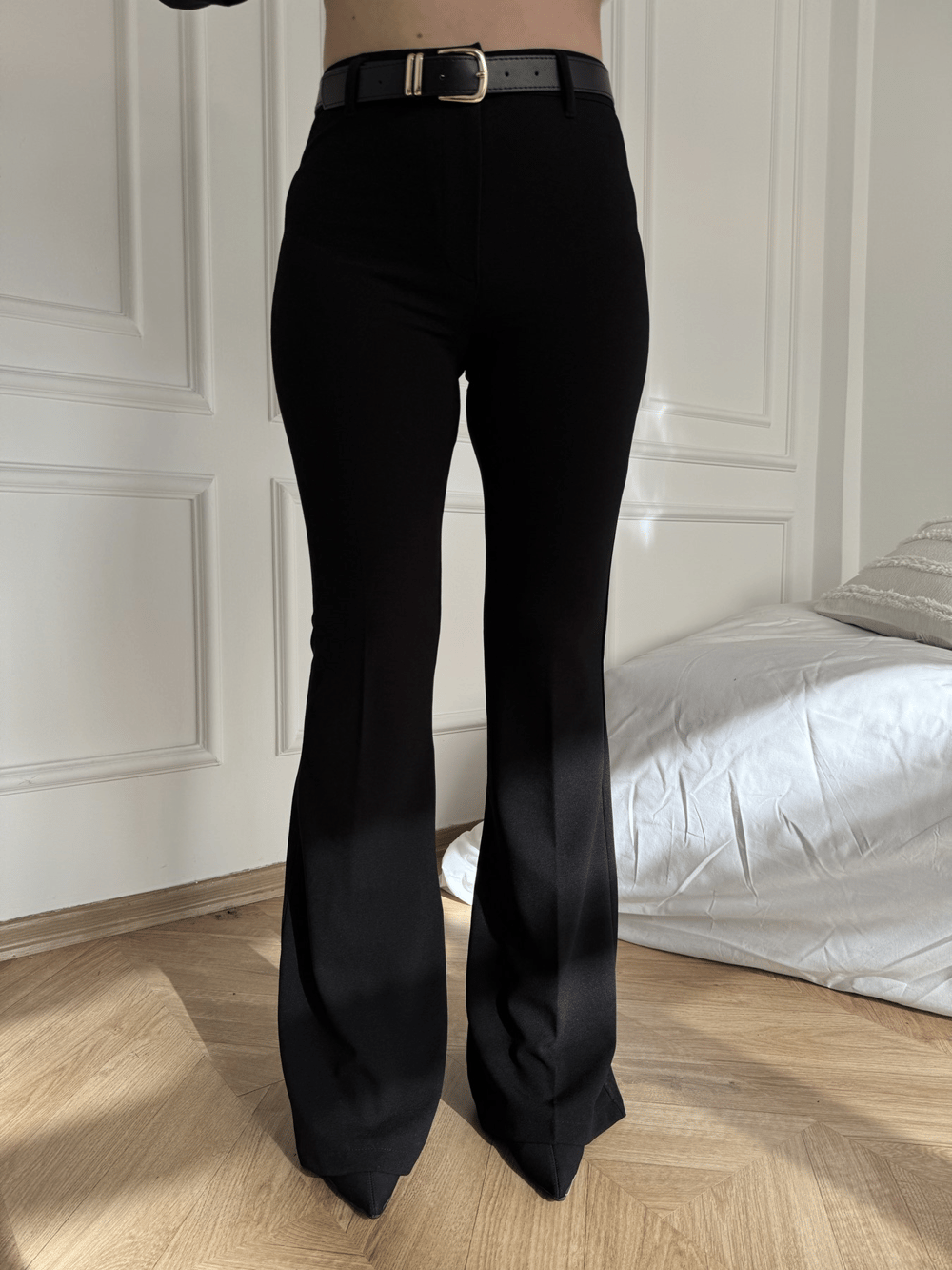 Kemerli Flore Pantolon Siyah