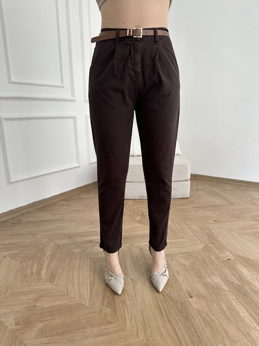 Kemerli Gabardin Pantolon Acı kahve