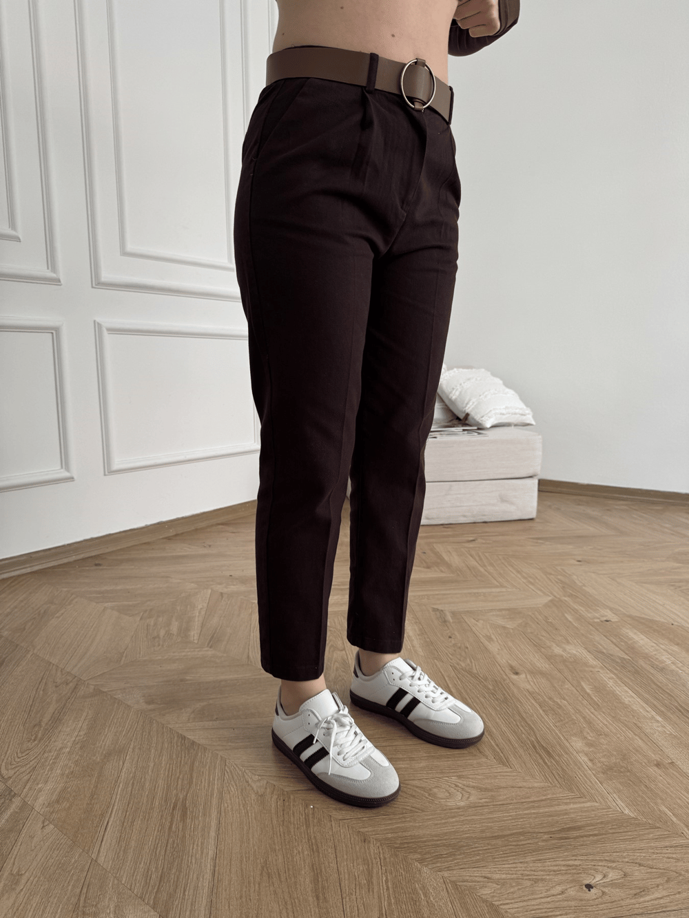 Kemerli Gabardin Pantolon Koyu kahve