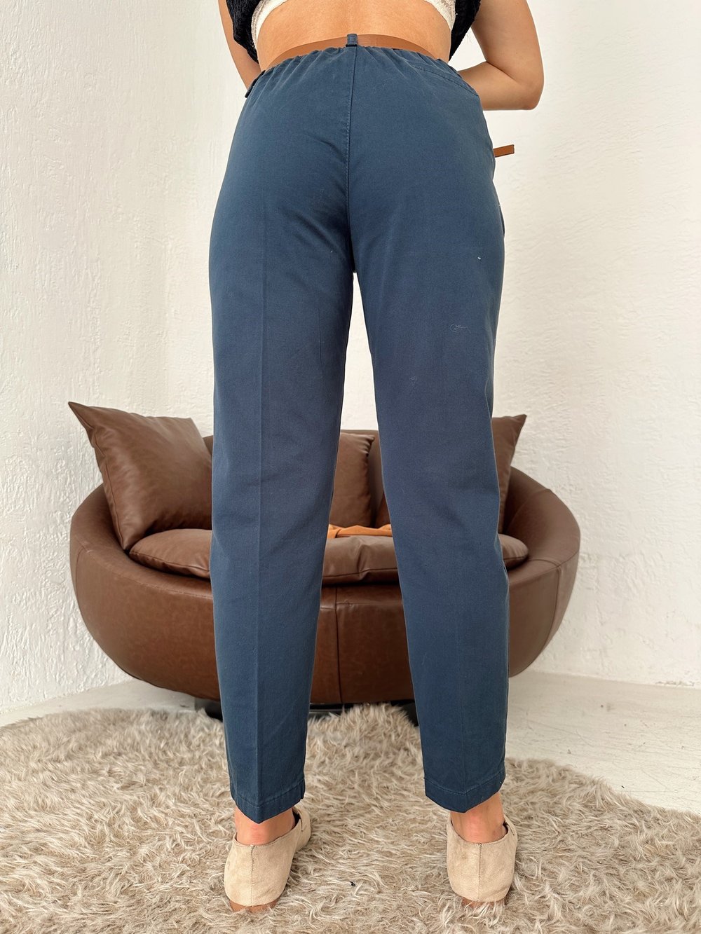 Kemerli Gabardin Pantolon Lacivert