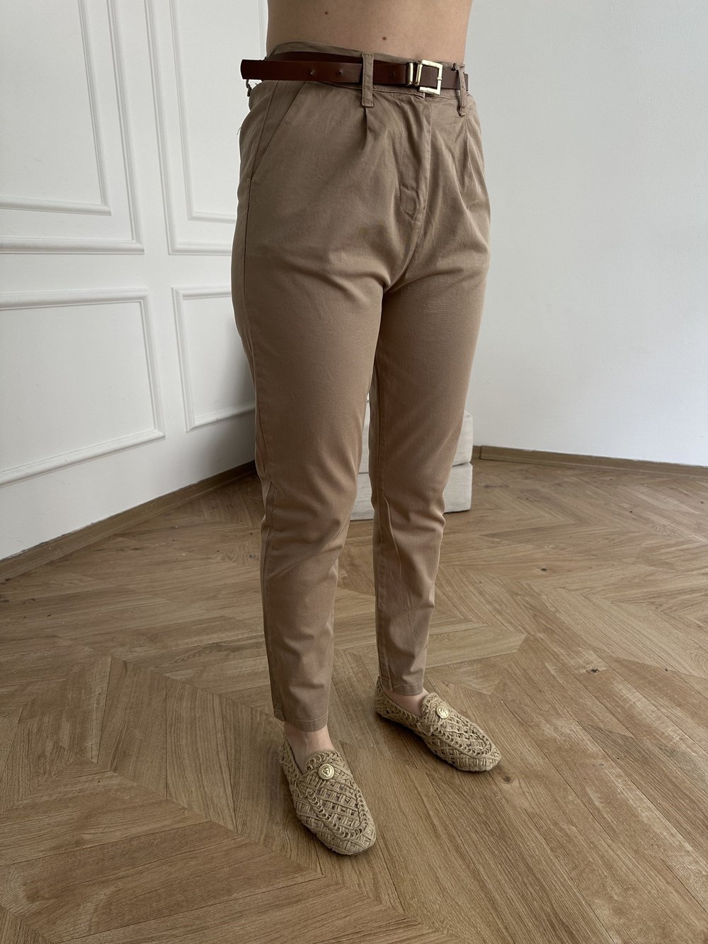 Kemerli Gabardin Pantolon Vizon