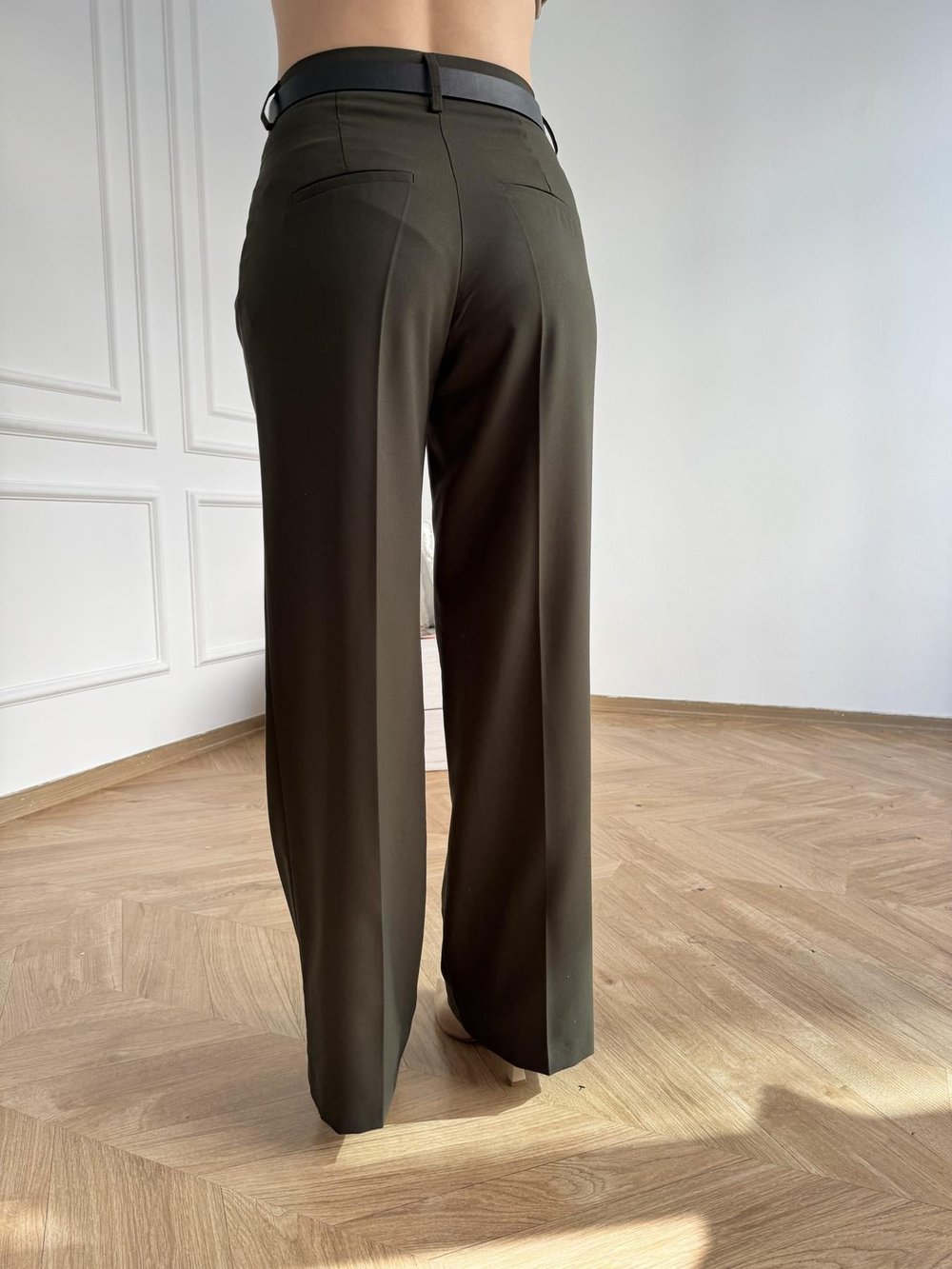 Kemerli Geniş Paça Pantolon Haki