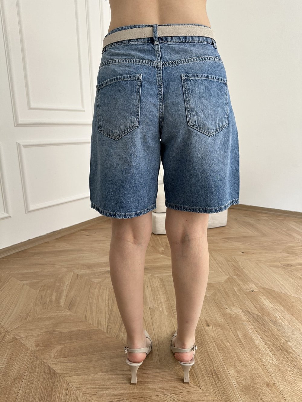 Kemerli Jean Şort Mavi