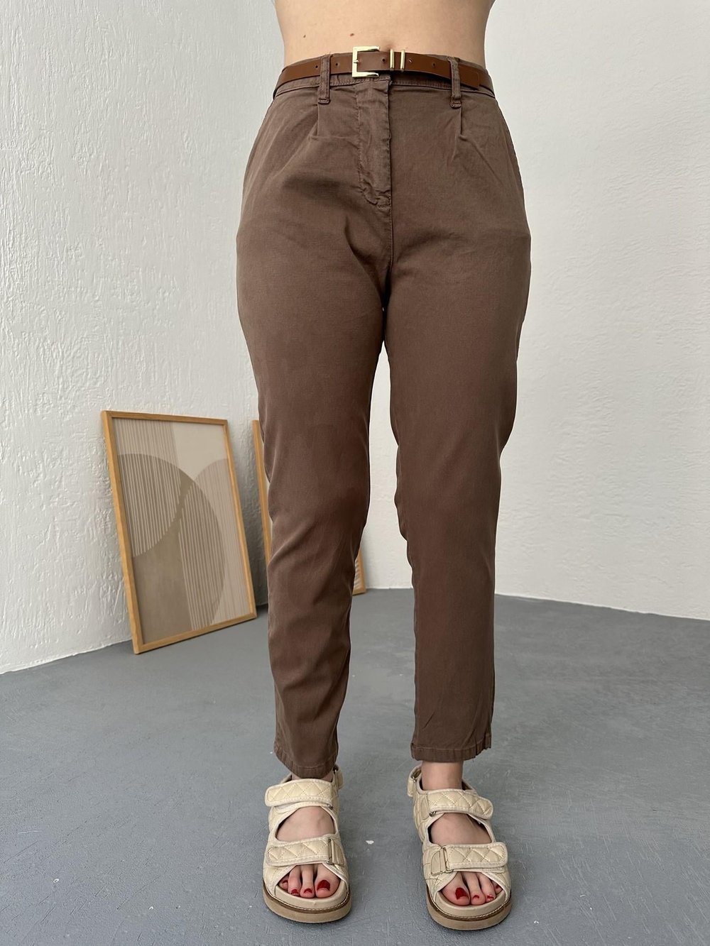 Kemerli Pantolon Kahve