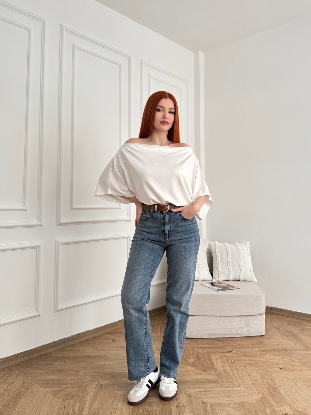 Kesik Paça Kemerli Straight Pantolon Koyu mavi