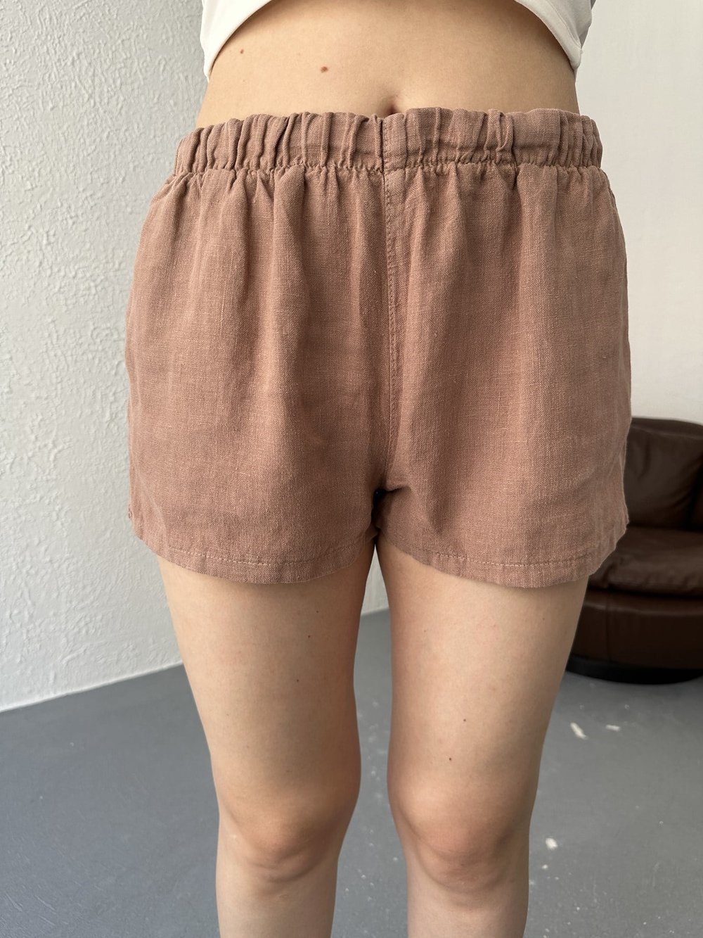 Keten Mini Şort Vizon