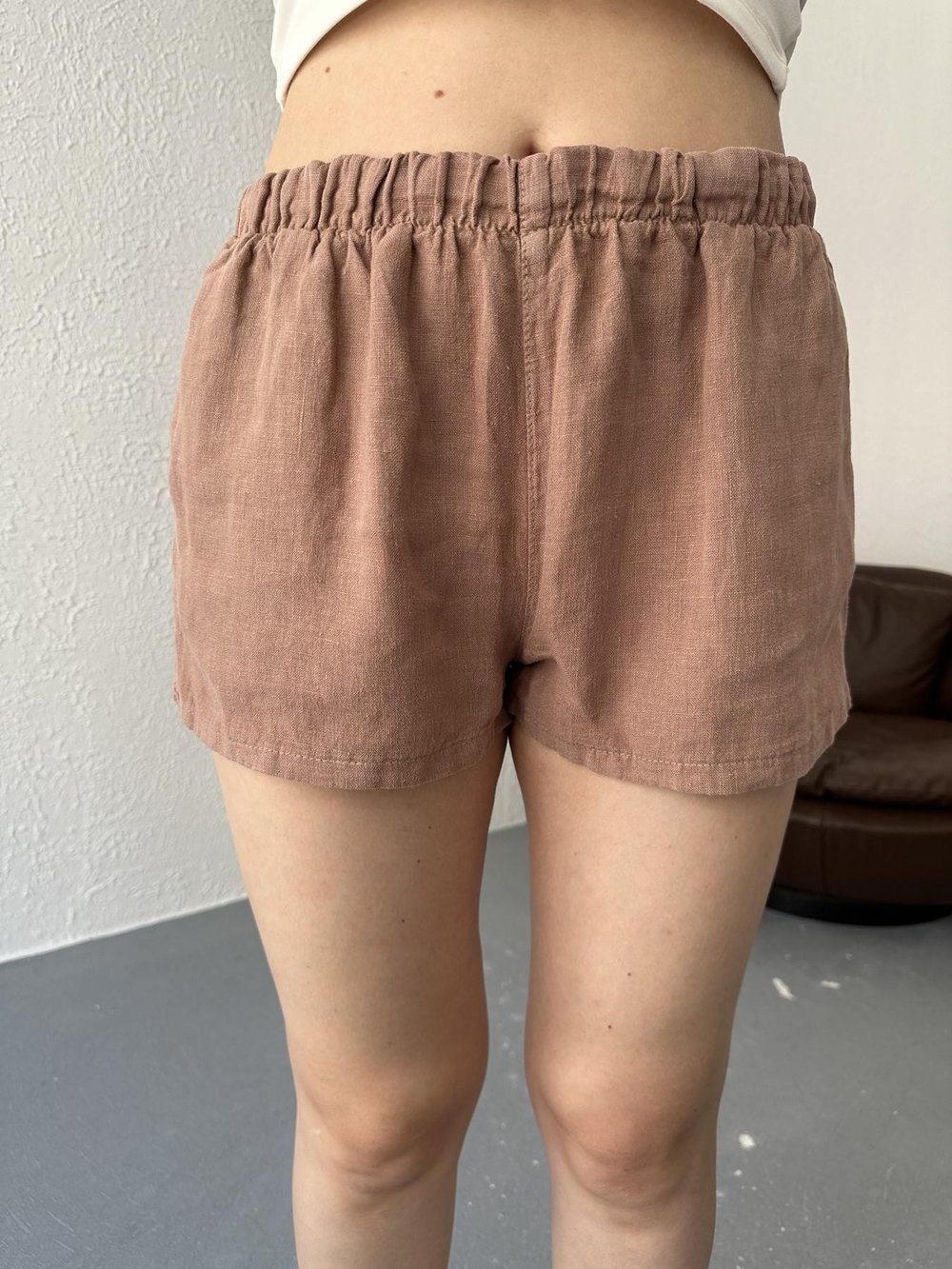 Keten Mini Şort Vizon