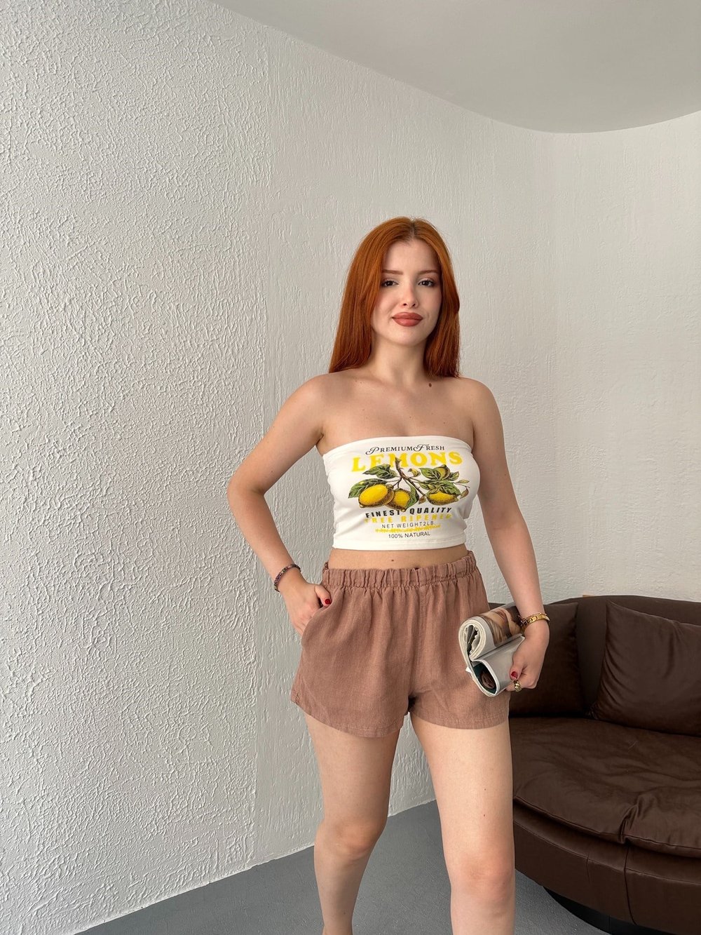 Keten Mini Şort Vizon