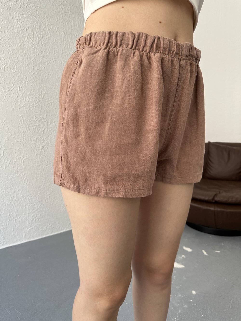 Keten Mini Şort Vizon