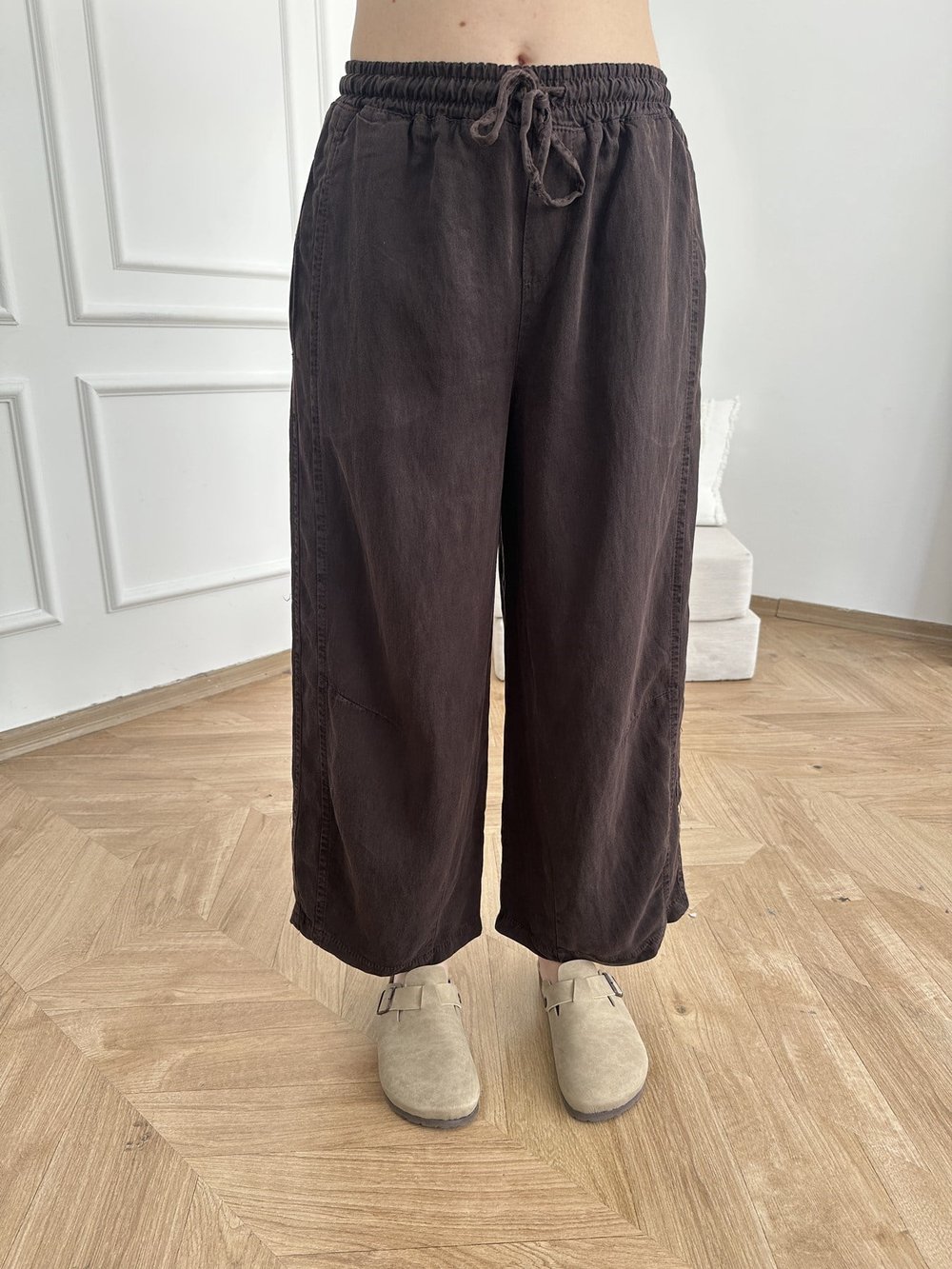 Kısa Bol Paça Tencel Pantolon Acı kahve